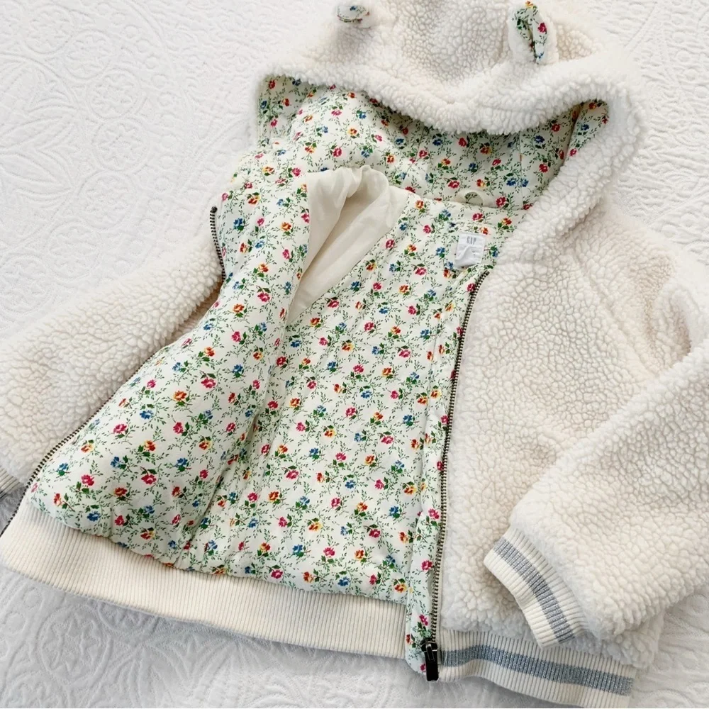 Gap x Sarah Jessica Parker Hooded Fleece Bunny‎ Bomber Jacket, Ivory Pearl